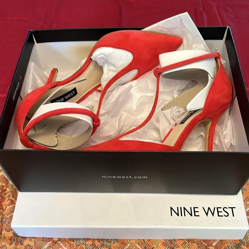 Nine West Red Pointed Toe T-Strap Heels